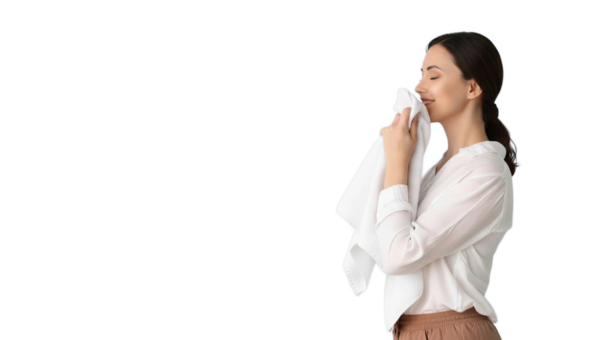 A woman relaxing on a spiral staircase with soft purple lighting